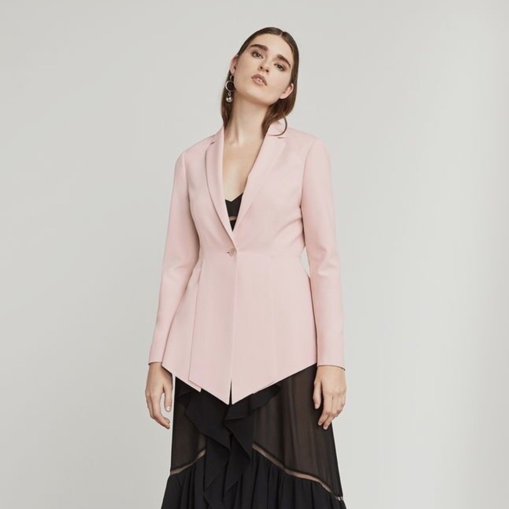 BCBG Max Azria Sleek Pink Tailored Blazer with Asymmetrical Hem